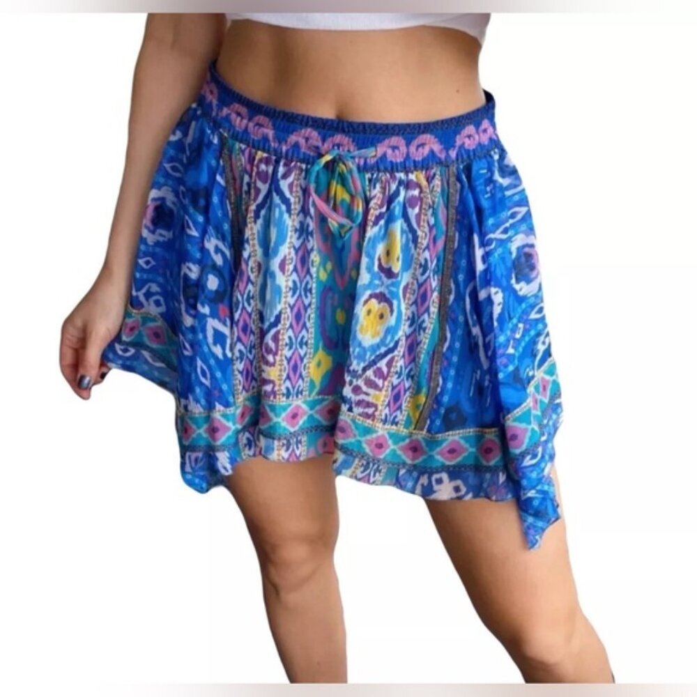 NWT ZARA Print Asymmetrical Hem Boho Pull‎ on Mini Lined Skirt 7632/039 Size L